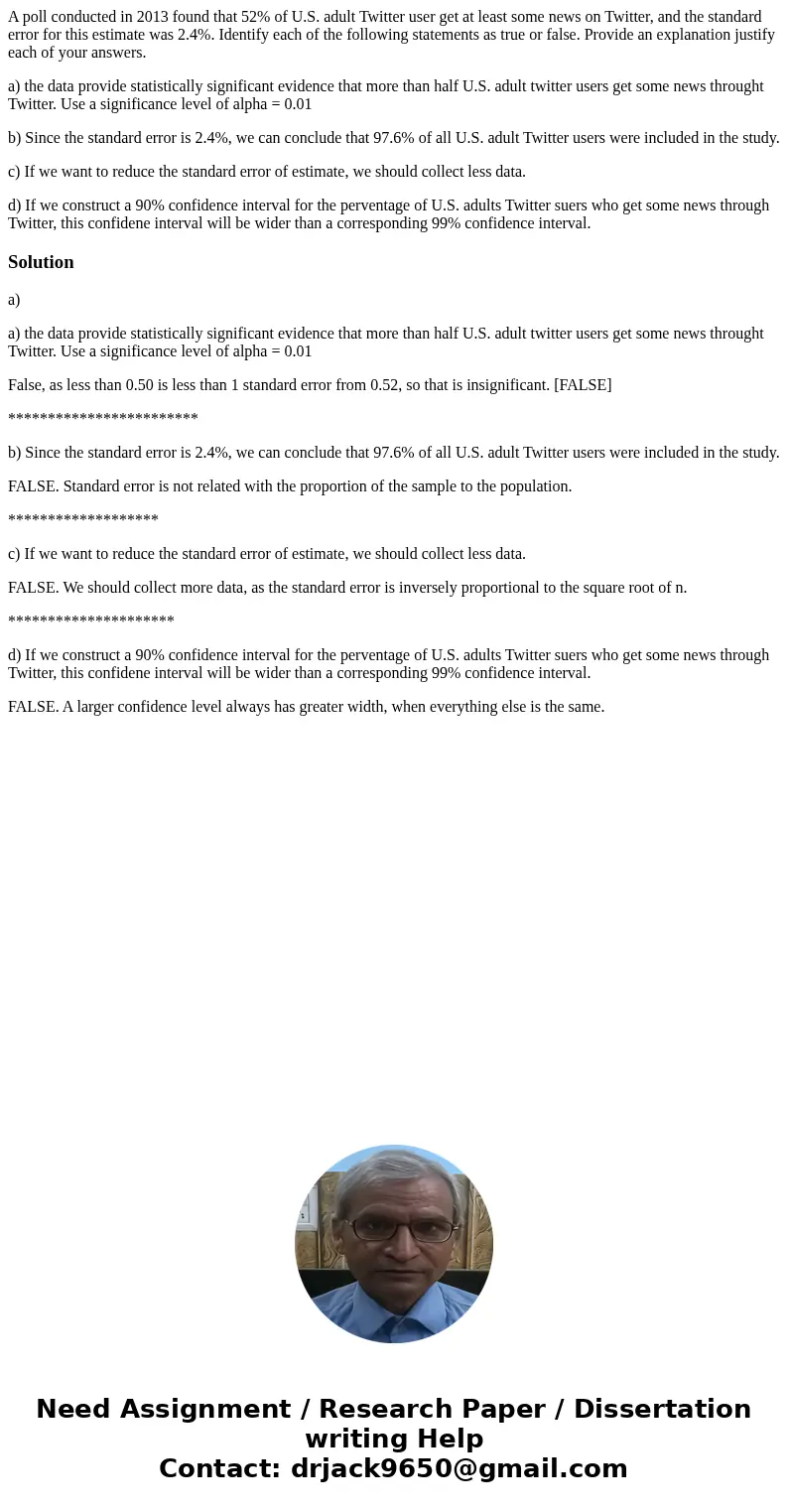 A poll conducted in 2013 found that 52% of U.S. adult Twitter user get at least some news on Twitter, and the standard error for this estimate was 2.4%. Identif A poll conducted in 2013 found that 52% of U.S. adult Twitter user get at least some news on Twitter, and the standard error for this estimate was 2.4%. Identif