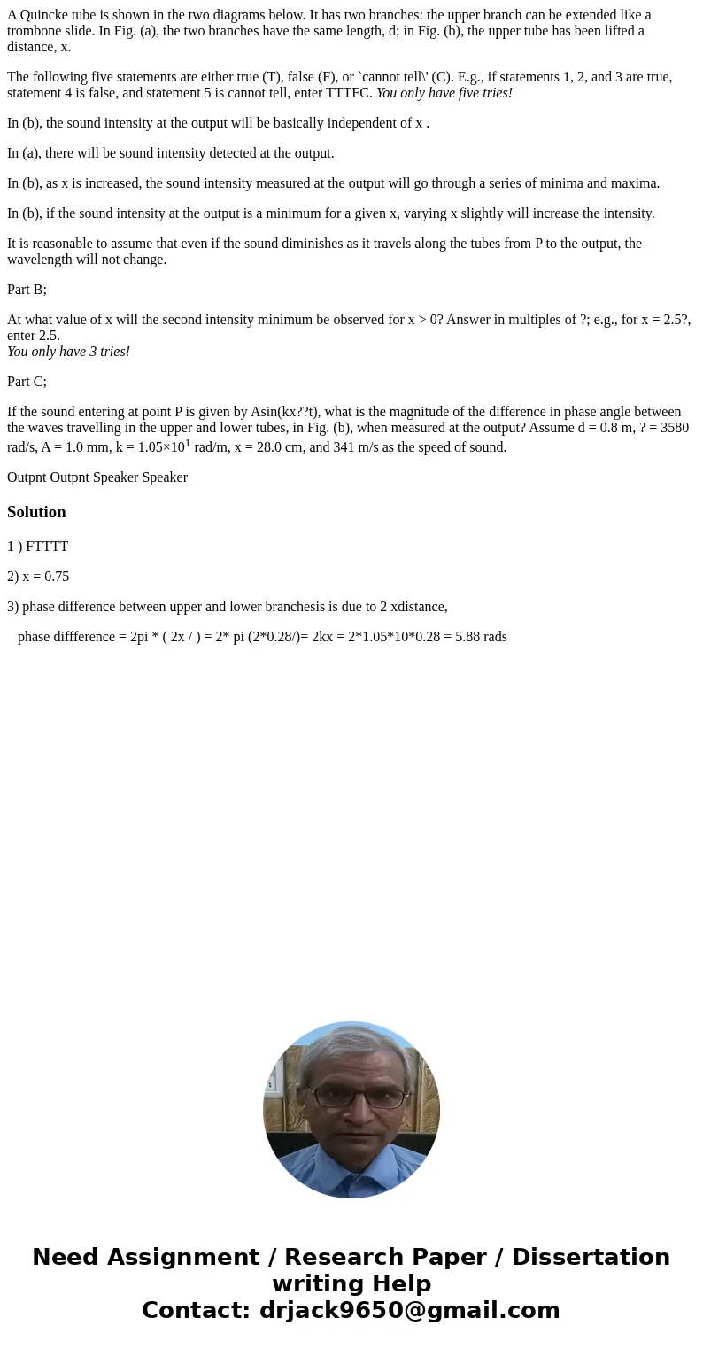 A Quincke tube is shown in the two diagrams below. It has two branches: the upper branch can be extended like a trombone slide. In Fig. (a), the two branches ha