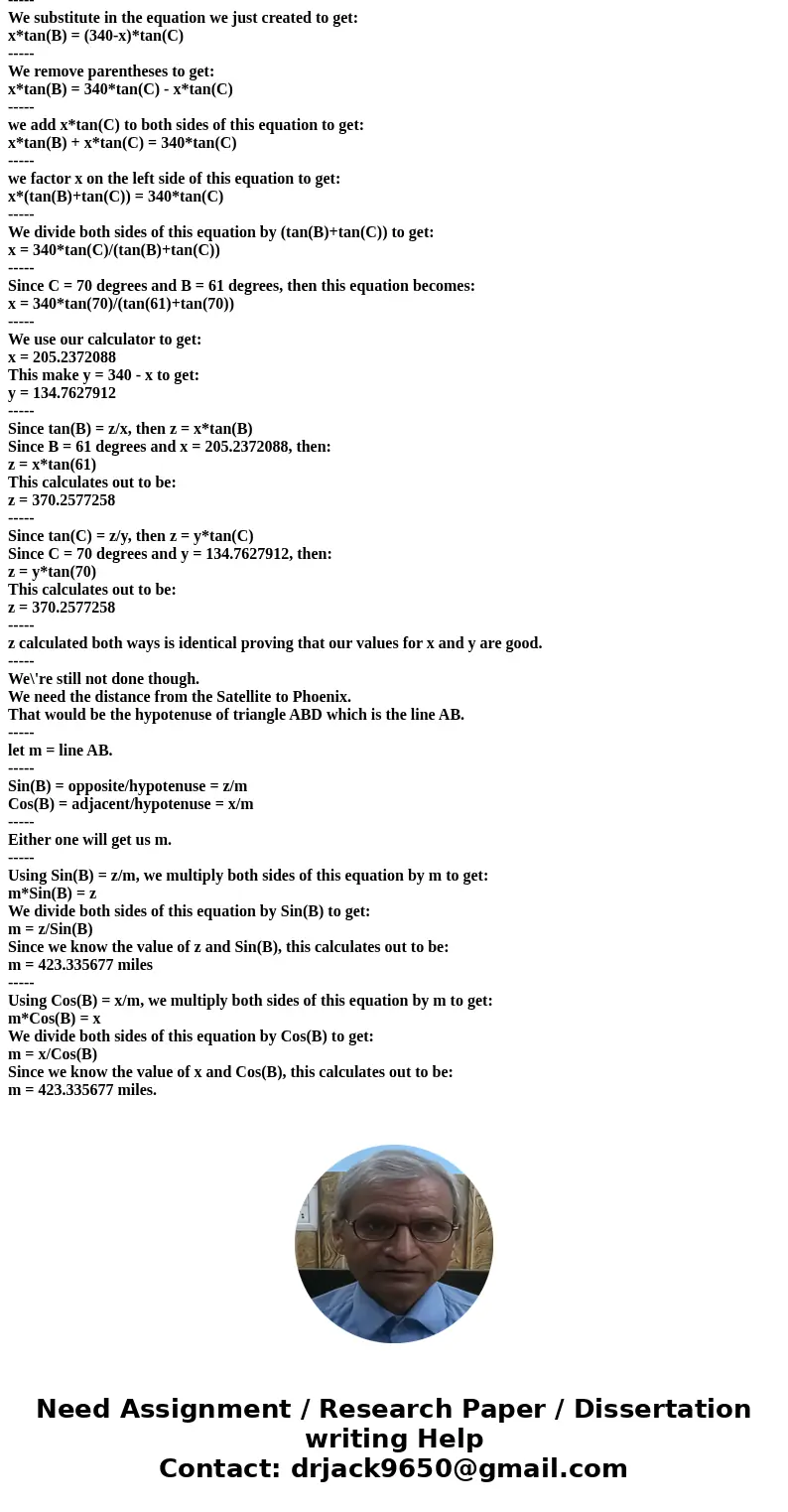 A satellite orbiting the earth passes directly overhead at observation stations in Phoenix and Los Angles, 340 mi apart. At an instant when the satellite is bet