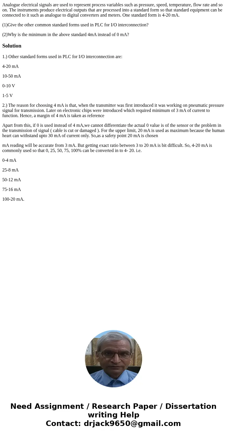 Analogue electrical signals are used to represent process variables such as pressure, speed, temperature, flow rate and so on. The instruments produce electrica Analogue electrical signals are used to represent process variables such as pressure, speed, temperature, flow rate and so on. The instruments produce electrica