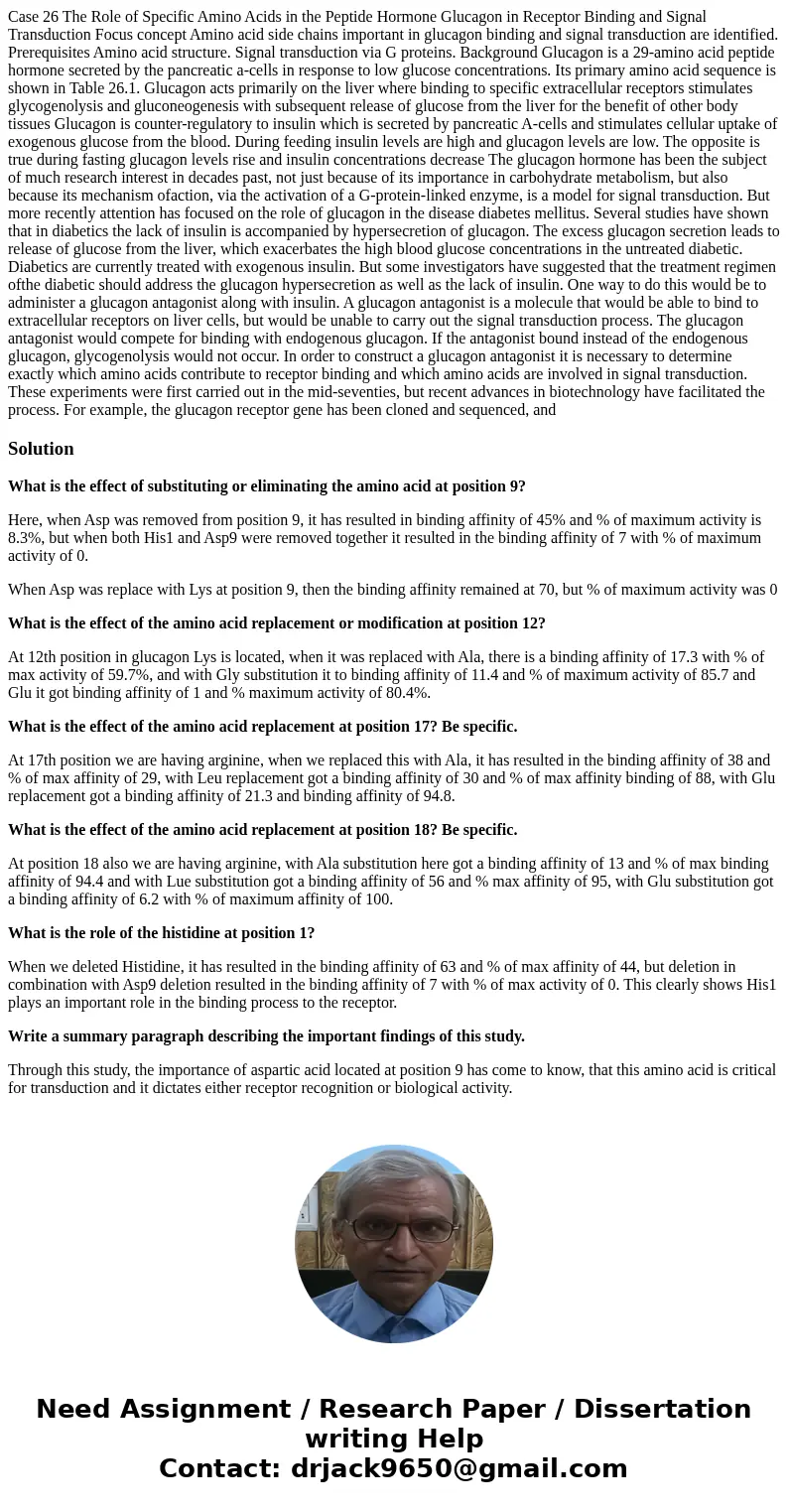 Case 26 The Role of Specific Amino Acids in the Peptide Hormone Glucagon in Receptor Binding and Signal Transduction Focus concept Amino acid side chains impor  Case 26 The Role of Specific Amino Acids in the Peptide Hormone Glucagon in Receptor Binding and Signal Transduction Focus concept Amino acid side chains impor