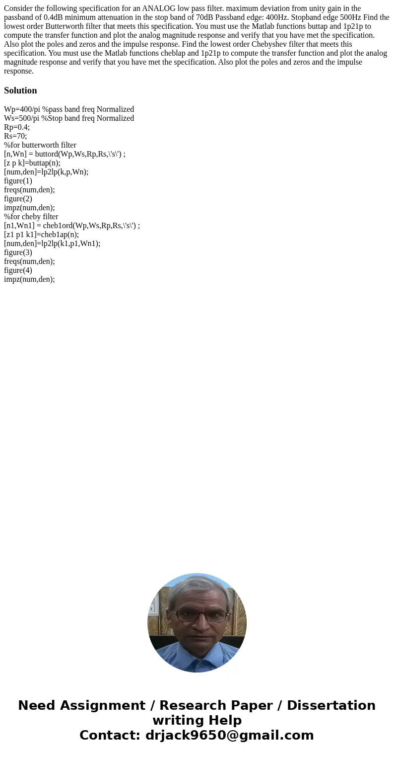 Consider the following specification for an ANALOG low pass filter. maximum deviation from unity gain in the passband of 0.4dB minimum attenuation in the stop   Consider the following specification for an ANALOG low pass filter. maximum deviation from unity gain in the passband of 0.4dB minimum attenuation in the stop