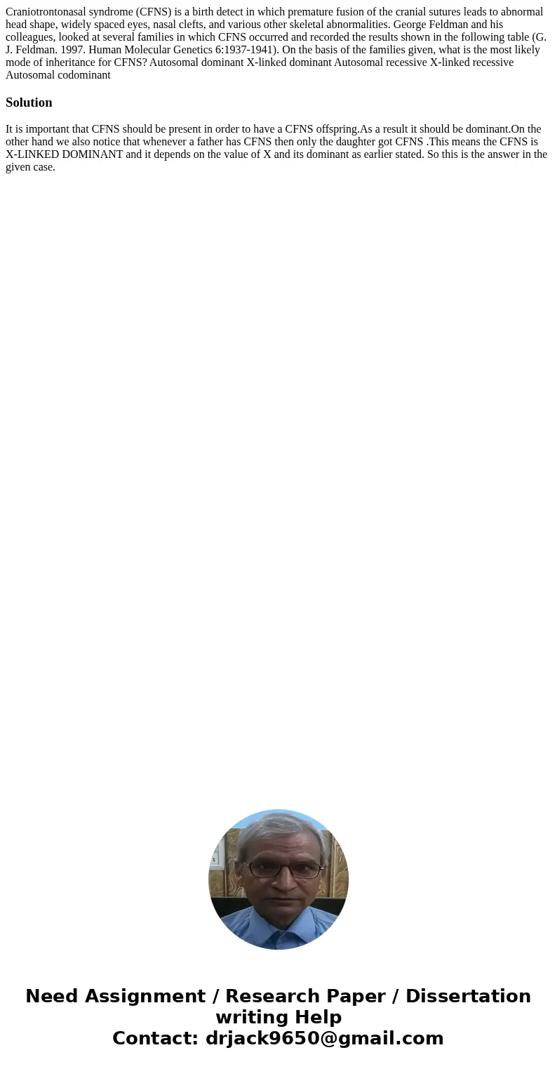Craniotrontonasal syndrome (CFNS) is a birth detect in which premature fusion of the cranial sutures leads to abnormal head shape, widely spaced eyes, nasal cl  Craniotrontonasal syndrome (CFNS) is a birth detect in which premature fusion of the cranial sutures leads to abnormal head shape, widely spaced eyes, nasal cl