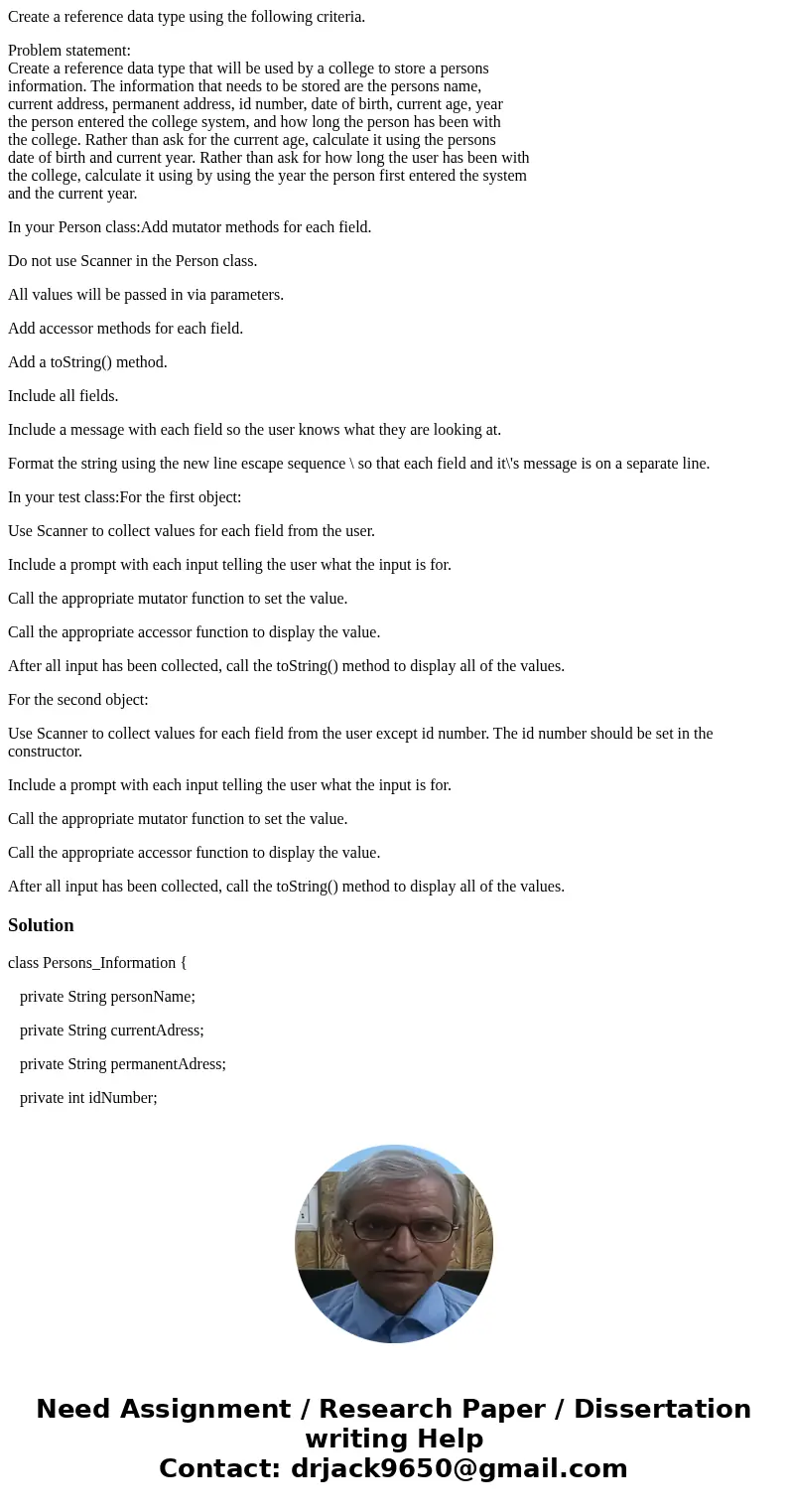 Create a reference data type using the following criteria. Problem statement: Create a reference data type that will be used by a college to store a persons inf Create a reference data type using the following criteria. Problem statement: Create a reference data type that will be used by a college to store a persons inf