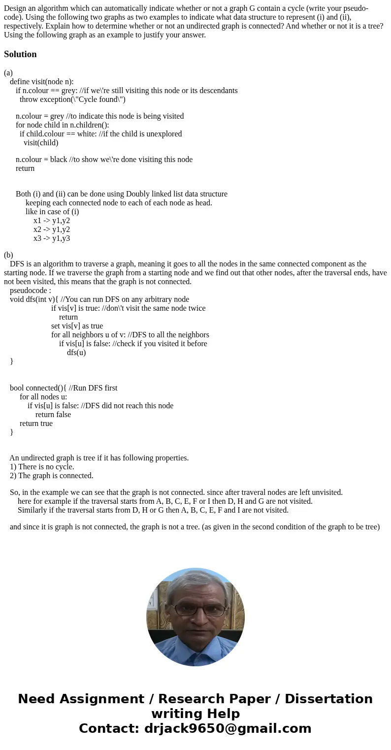  Design an algorithm which can automatically indicate whether or not a graph G contain a cycle (write your pseudo-code). Using the following two graphs as two e