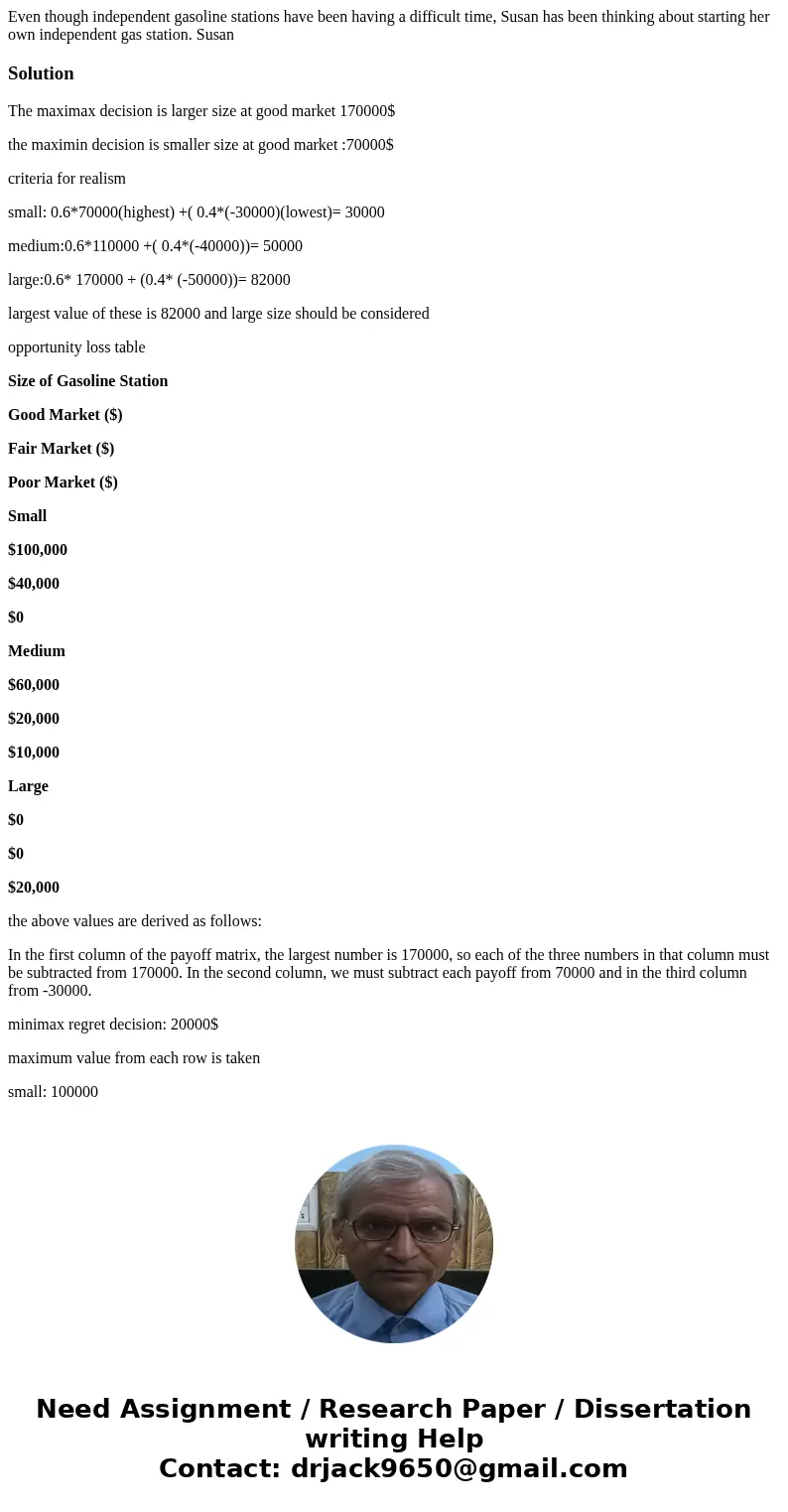 Even though independent gasoline stations have been having a difficult time, Susan has been thinking about starting her own independent gas station. SusanSoluti Even though independent gasoline stations have been having a difficult time, Susan has been thinking about starting her own independent gas station. SusanSoluti