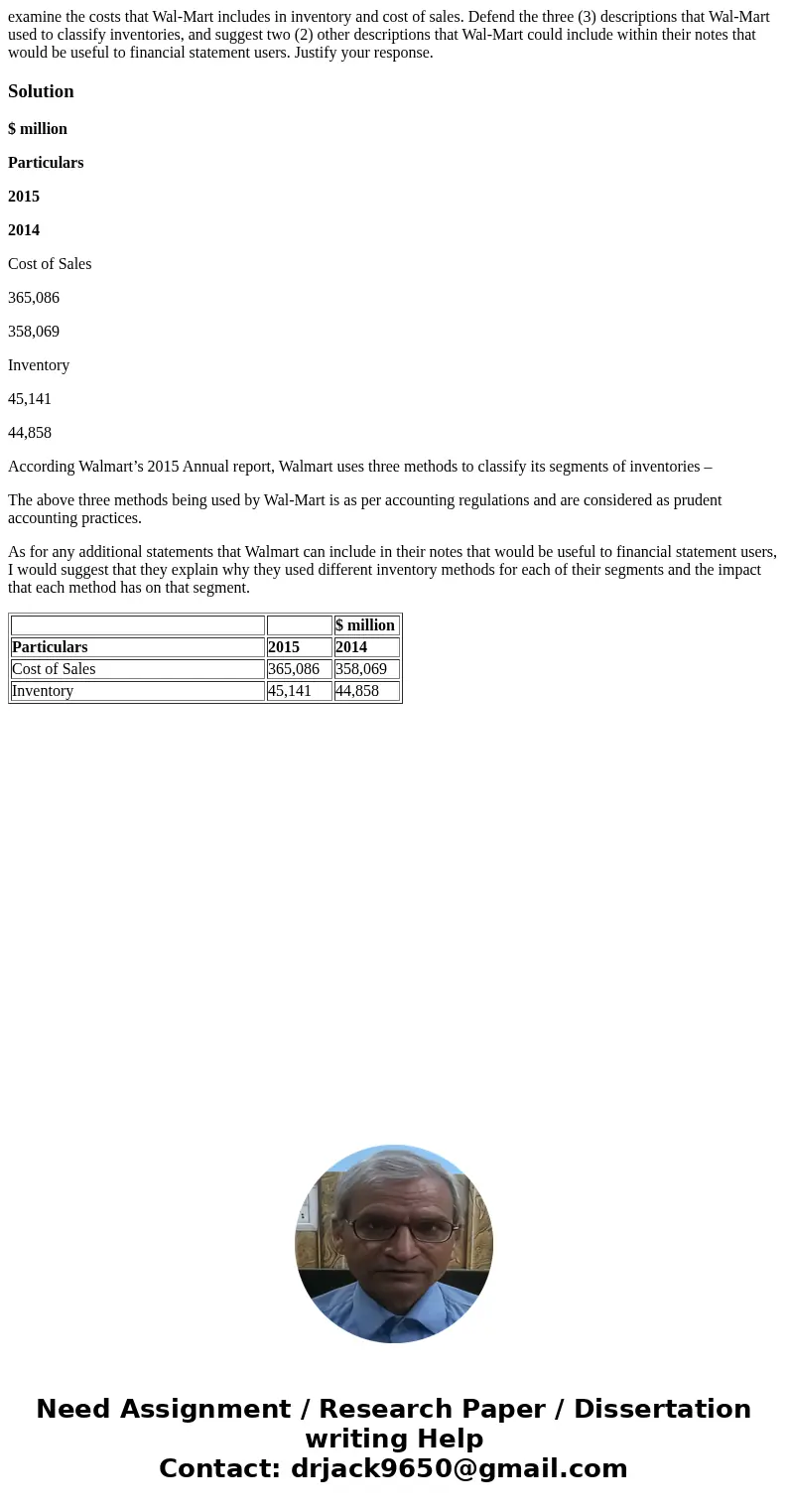 examine the costs that Wal-Mart includes in inventory and cost of sales. Defend the three (3) descriptions that Wal-Mart used to classify inventories, and sugge examine the costs that Wal-Mart includes in inventory and cost of sales. Defend the three (3) descriptions that Wal-Mart used to classify inventories, and sugge