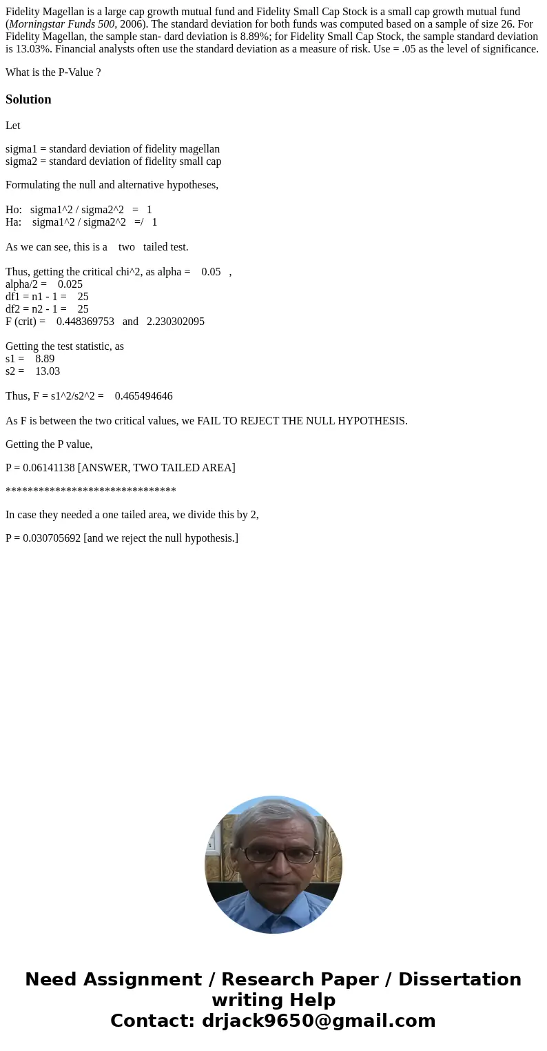 Fidelity Magellan is a large cap growth mutual fund and Fidelity Small Cap Stock is a small cap growth mutual fund (Morningstar Funds 500, 2006). The standard d