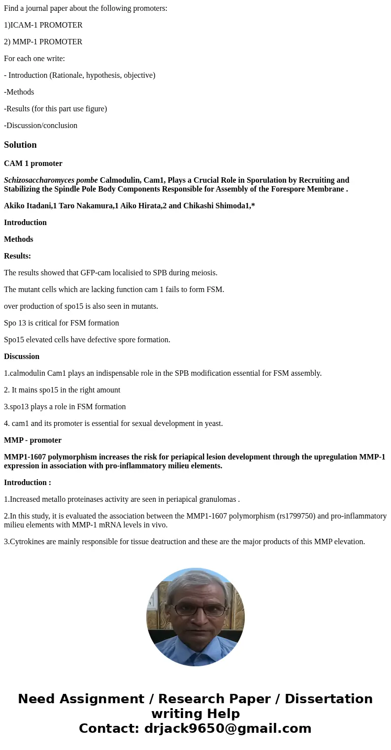 Find a journal paper about the following promoters: 1)ICAM-1 PROMOTER 2) MMP-1 PROMOTER For each one write: - Introduction (Rationale, hypothesis, objective) -M Find a journal paper about the following promoters: 1)ICAM-1 PROMOTER 2) MMP-1 PROMOTER For each one write: - Introduction (Rationale, hypothesis, objective) -M