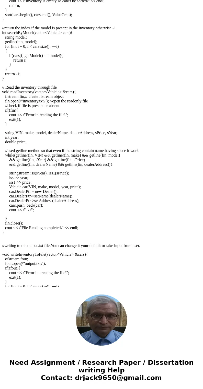 For Programming Assignment 3 you will be creating a c++ program to manage cars in a dealership. This will again be a menu driven system. The following is your m