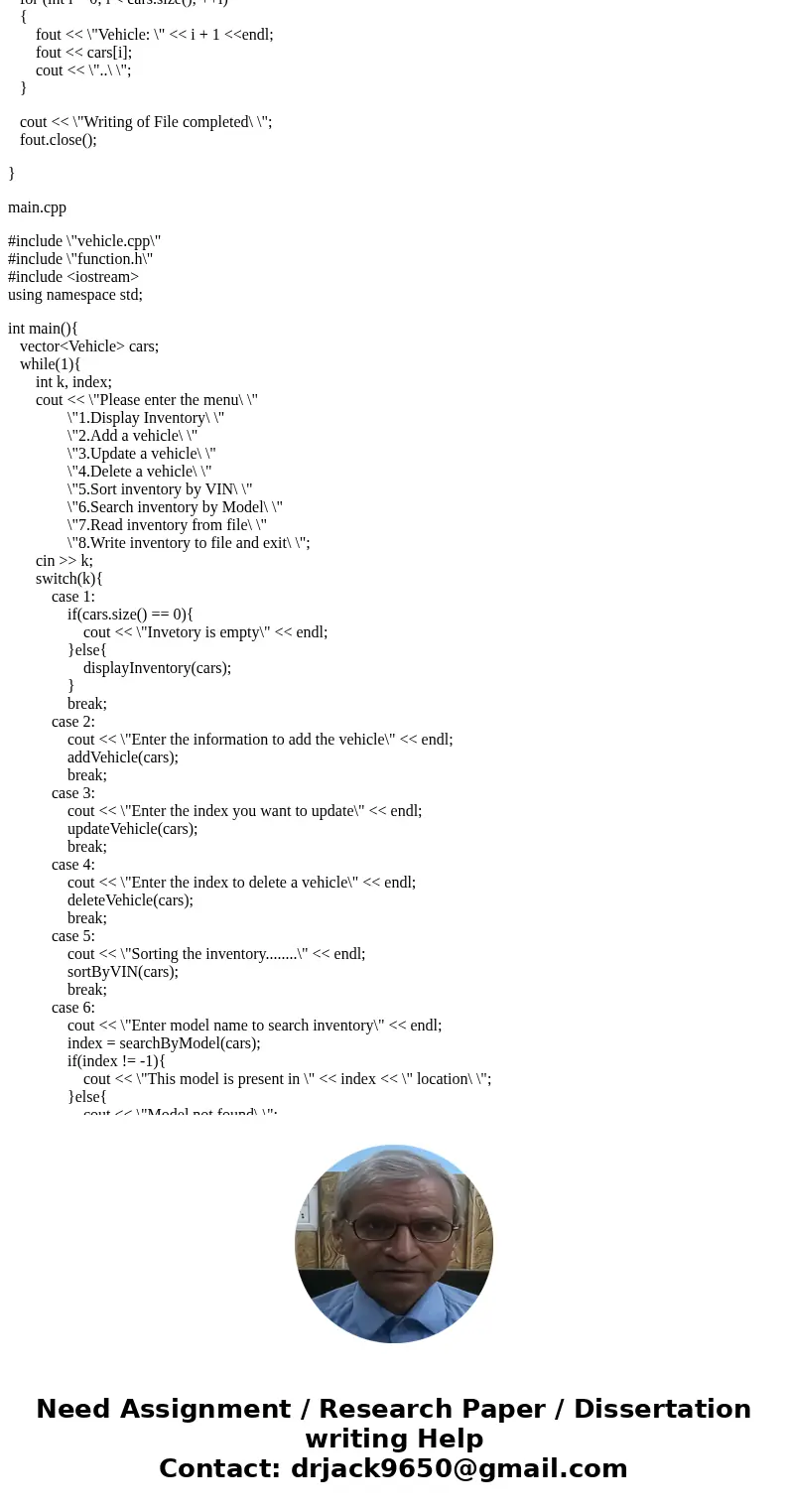 For Programming Assignment 3 you will be creating a c++ program to manage cars in a dealership. This will again be a menu driven system. The following is your m