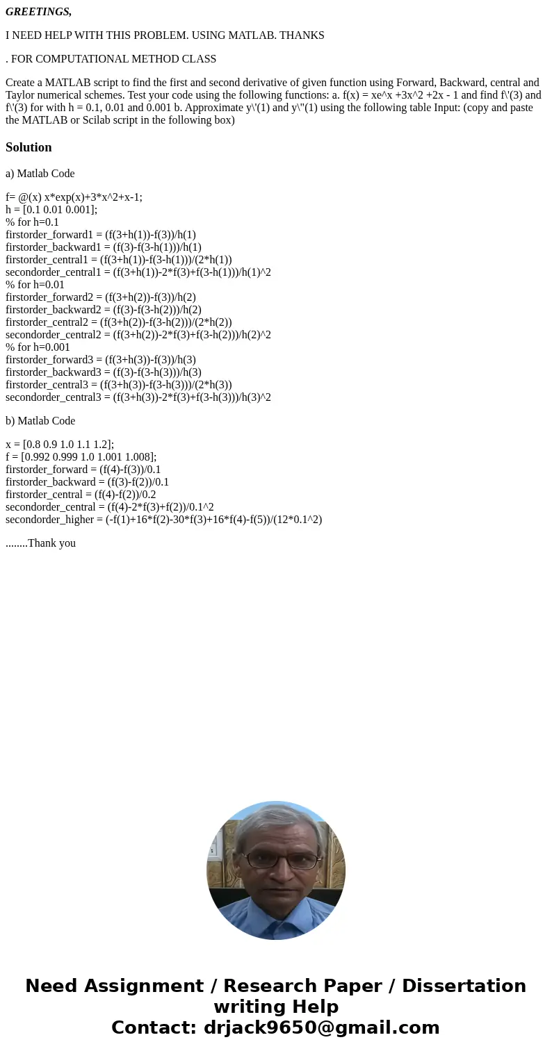 GREETINGS, I NEED HELP WITH THIS PROBLEM. USING MATLAB. THANKS . FOR COMPUTATIONAL METHOD CLASS Create a MATLAB script to find the first and second derivative o GREETINGS, I NEED HELP WITH THIS PROBLEM. USING MATLAB. THANKS . FOR COMPUTATIONAL METHOD CLASS Create a MATLAB script to find the first and second derivative o