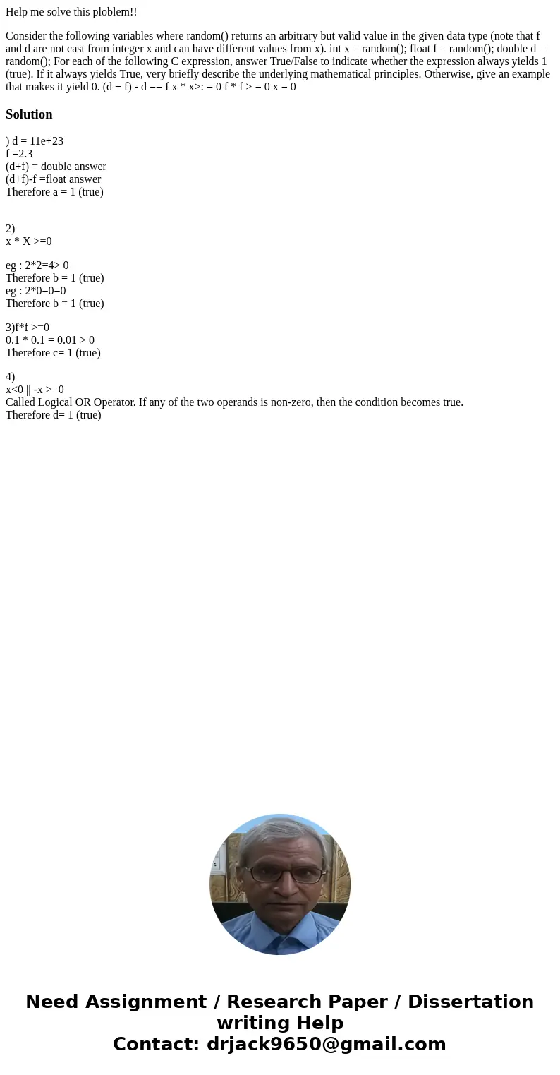 Help me solve this ploblem!! Consider the following variables where random() returns an arbitrary but valid value in the given data type (note that f and d are  Help me solve this ploblem!! Consider the following variables where random() returns an arbitrary but valid value in the given data type (note that f and d are