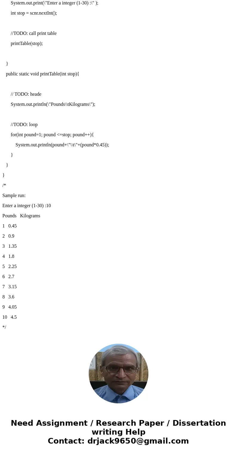 In Java Write program for printTable() taking an int type parameter which indicates # of rows It is based on the following Task Write a Java program where the m