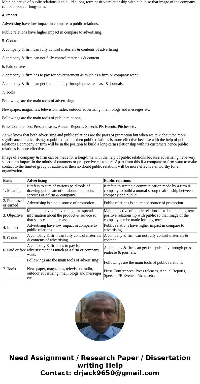 In your opinion, what are the key differences between public relations and advertising? From a marketing standpoint (4Ps - Promotion), which tool (advertising o In your opinion, what are the key differences between public relations and advertising? From a marketing standpoint (4Ps - Promotion), which tool (advertising o