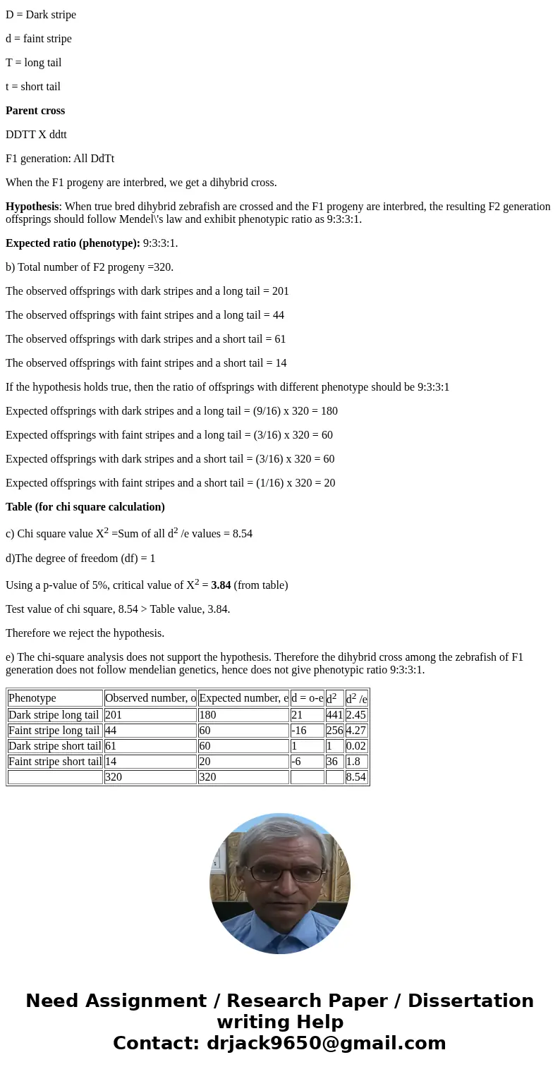 In zebrafish, the allele for dark stripes is dominant to the allele for faint stripes, and a long tail is dominant to the allele for a short tail. A true breedi
