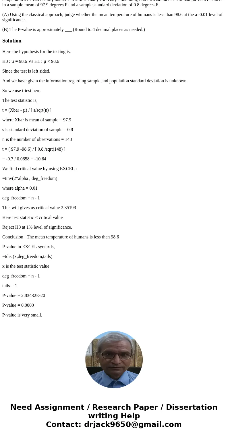 It has long been stated that the mean temperature of humans is 98.6 degree F. However, two researchers currently involved in the subject thought that the mean t