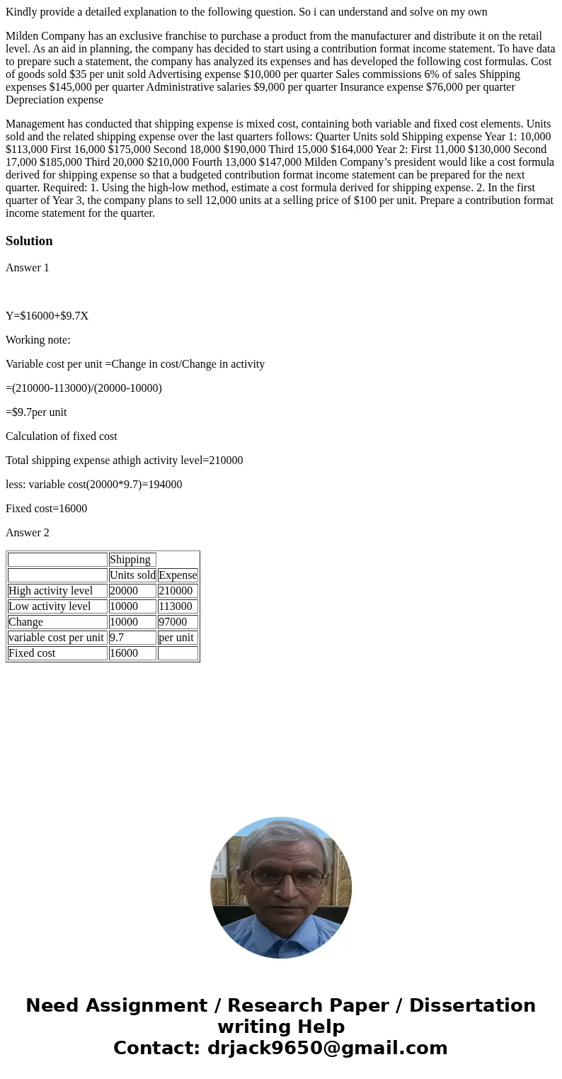 Kindly provide a detailed explanation to the following question. So i can understand and solve on my own Milden Company has an exclusive franchise to purchase a