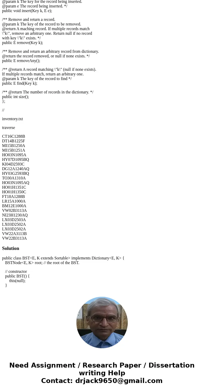 Objective: Binary Search Tree traversal (2 points) Use traversal.pptx as guidance to write a program to build a binary search tree Dictionary. Input records fro Objective: Binary Search Tree traversal (2 points) Use traversal.pptx as guidance to write a program to build a binary search tree Dictionary. Input records fro