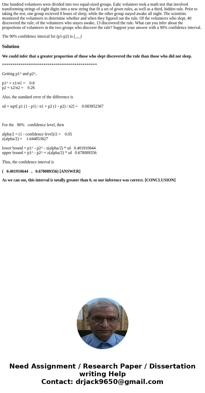 One hundred volunteers were divided into two equal-sized groups. Eahc volunteer took a math test that involved transforming strings of eight digits into a new s One hundred volunteers were divided into two equal-sized groups. Eahc volunteer took a math test that involved transforming strings of eight digits into a new s