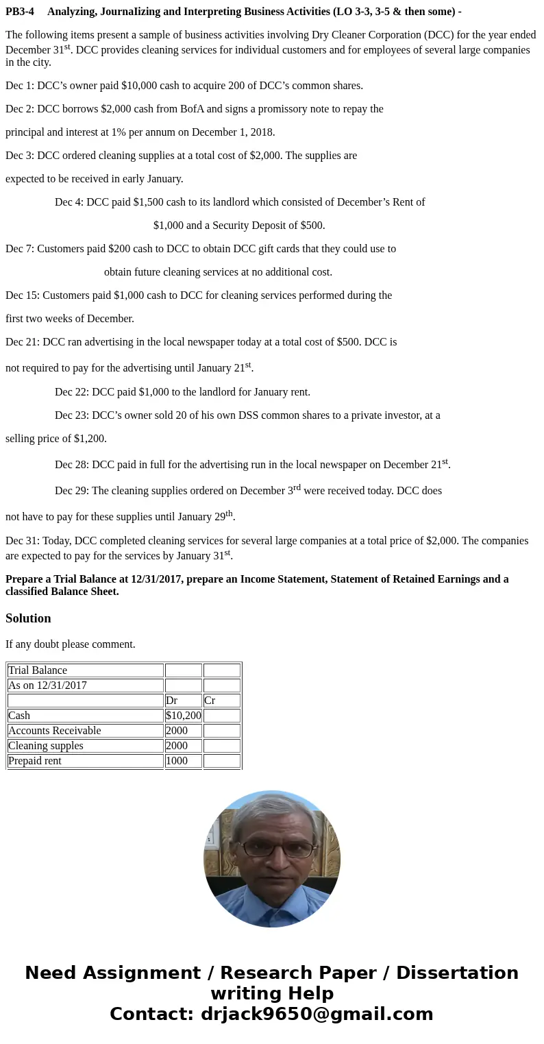 PB3-4 Analyzing, JournaIizing and Interpreting Business Activities (LO 3-3, 3-5 & then some) - The following items present a sample of business activities i