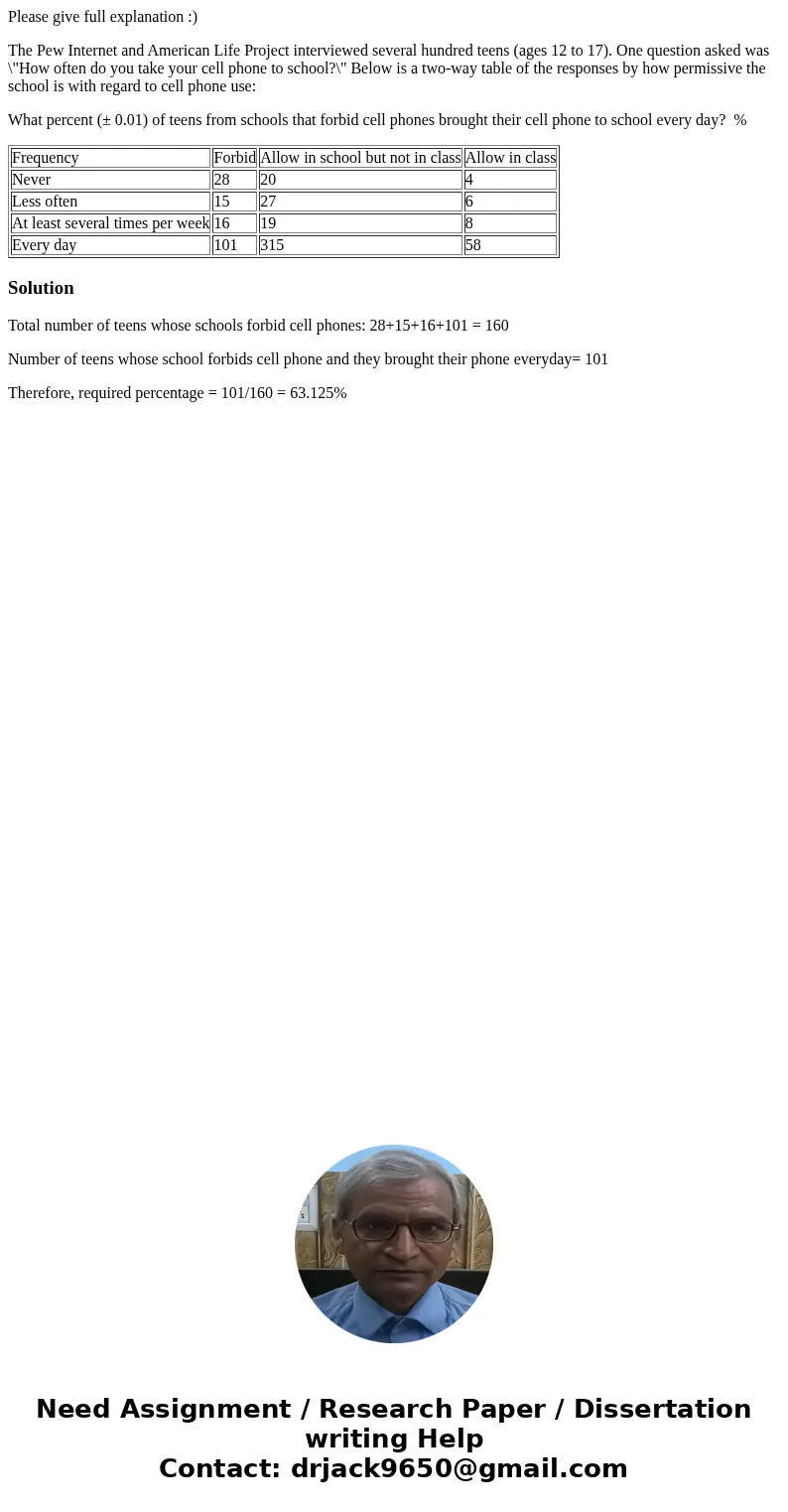 Please give full explanation :) The Pew Internet and American Life Project interviewed several hundred teens (ages 12 to 17). One question asked was \ Please give full explanation :) The Pew Internet and American Life Project interviewed several hundred teens (ages 12 to 17). One question asked was \