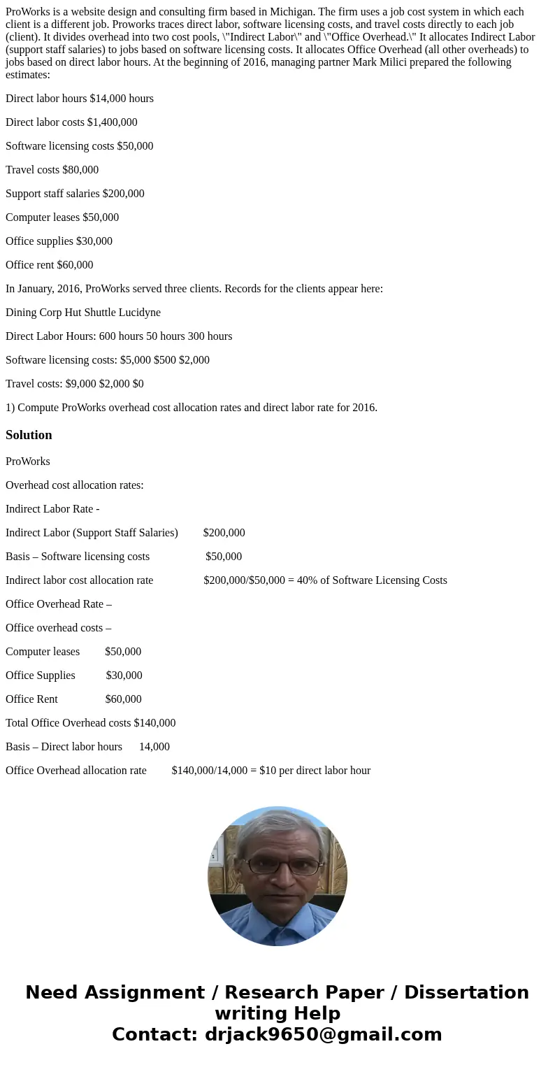 ProWorks is a website design and consulting firm based in Michigan. The firm uses a job cost system in which each client is a different job. Proworks traces dir