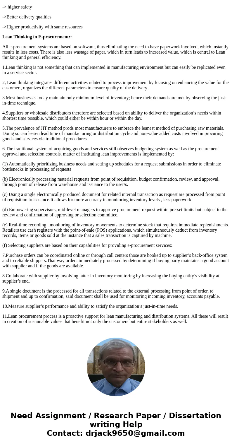 Q-1: What do you understand by term LEAN. Discuss how lean thinking can be applied to the service sector and e-procurement.SolutionLEAN:: LEAN means creating mo Q-1: What do you understand by term LEAN. Discuss how lean thinking can be applied to the service sector and e-procurement.SolutionLEAN:: LEAN means creating mo
