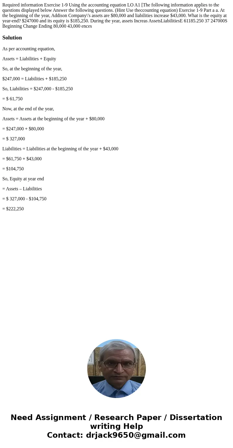 Required information Exercise 1-9 Using the accounting equation LO A1 [The following information applies to the questions displayed below Answer the following   Required information Exercise 1-9 Using the accounting equation LO A1 [The following information applies to the questions displayed below Answer the following