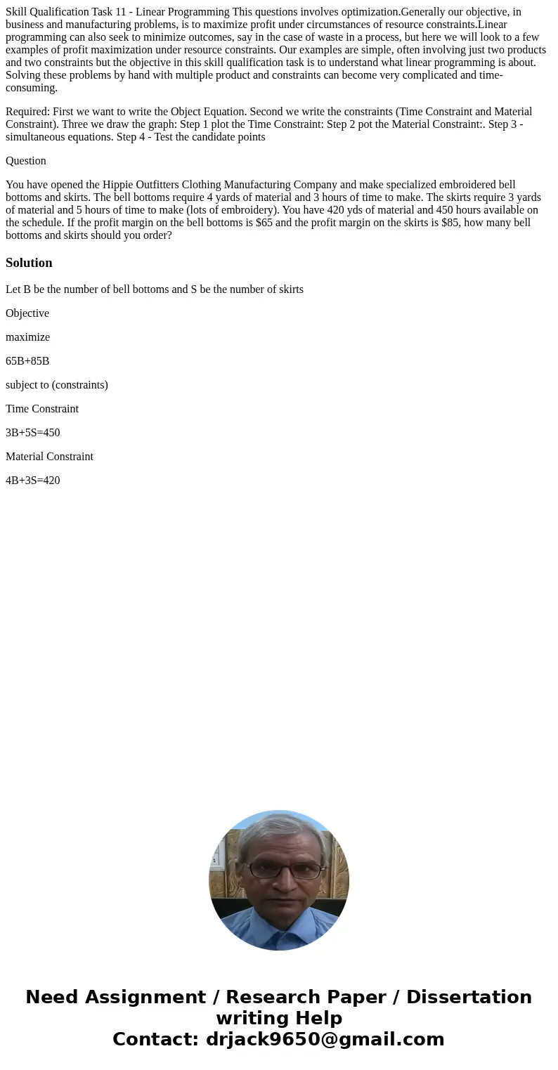Skill Qualification Task 11 - Linear Programming This questions involves optimization.Generally our objective, in business and manufacturing problems, is to max Skill Qualification Task 11 - Linear Programming This questions involves optimization.Generally our objective, in business and manufacturing problems, is to max