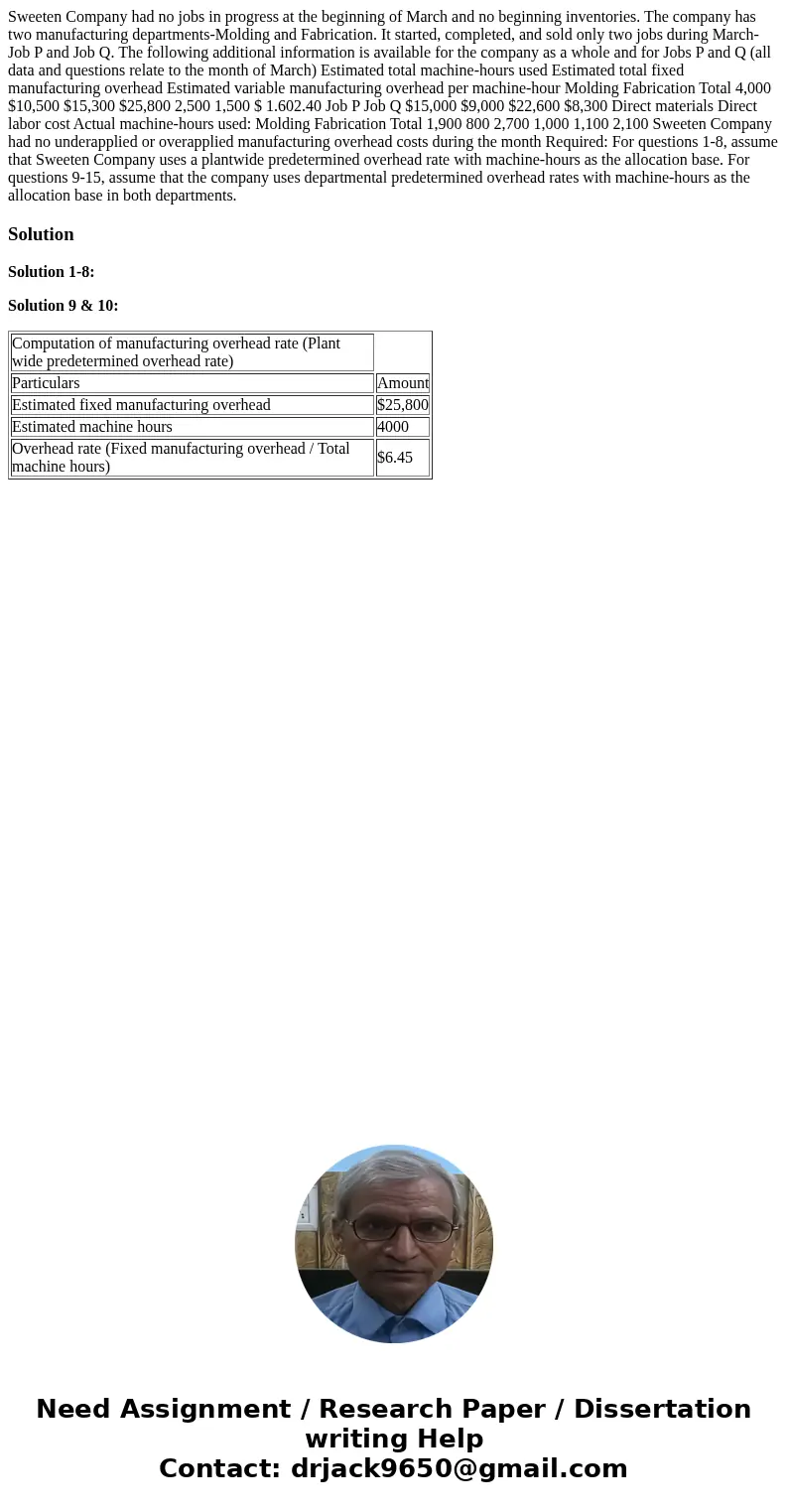  Sweeten Company had no jobs in progress at the beginning of March and no beginning inventories. The company has two manufacturing departments-Molding and Fabri