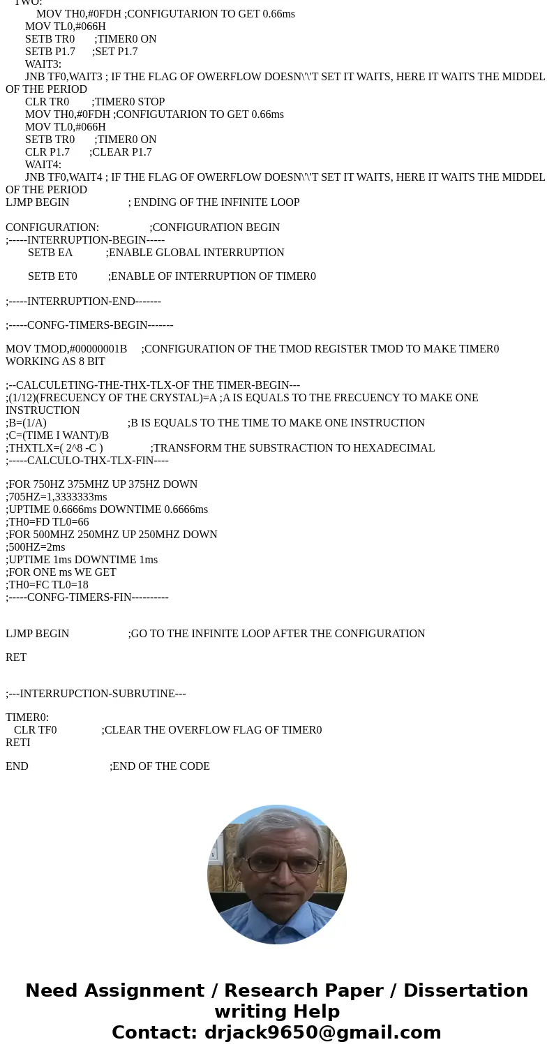 Task 1: A switch is connected to pin P1.2. Write an 8051 C program to monitor SW and create the following frequencies on pin P1.7: SW=0: 500Hz SW=1: 750Hz, use  Task 1: A switch is connected to pin P1.2. Write an 8051 C program to monitor SW and create the following frequencies on pin P1.7: SW=0: 500Hz SW=1: 750Hz, use