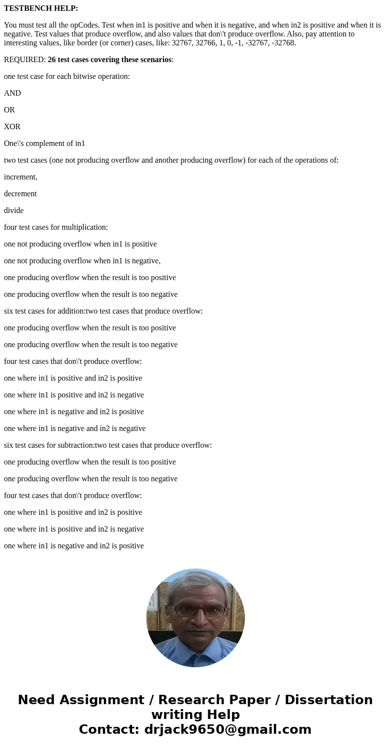 TESTBENCH HELP: You must test all the opCodes. Test when in1 is positive and when it is negative, and when in2 is positive and when it is negative. Test values  TESTBENCH HELP: You must test all the opCodes. Test when in1 is positive and when it is negative, and when in2 is positive and when it is negative. Test values
