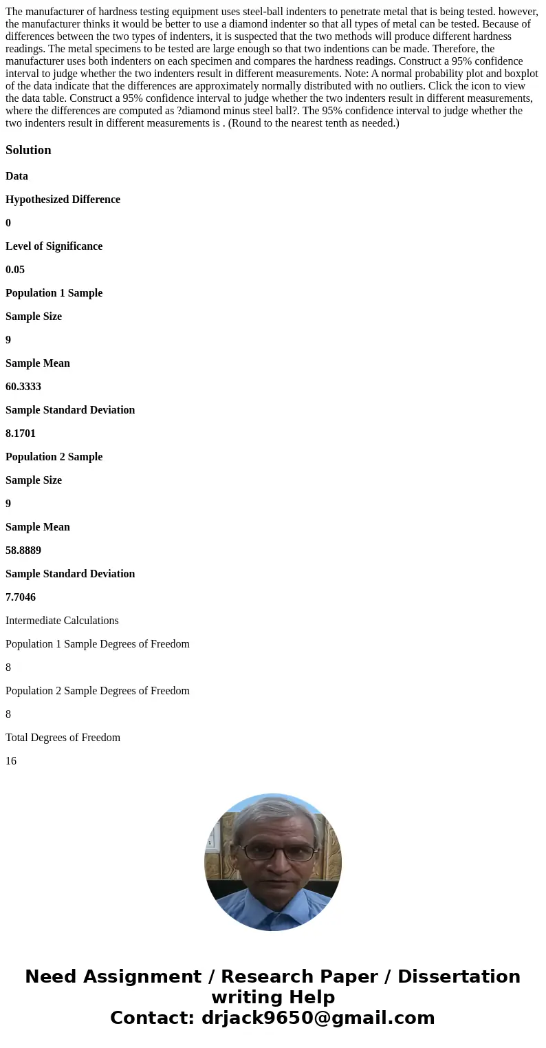  The manufacturer of hardness testing equipment uses steel-ball indenters to penetrate metal that is being tested. however, the manufacturer thinks it would be 