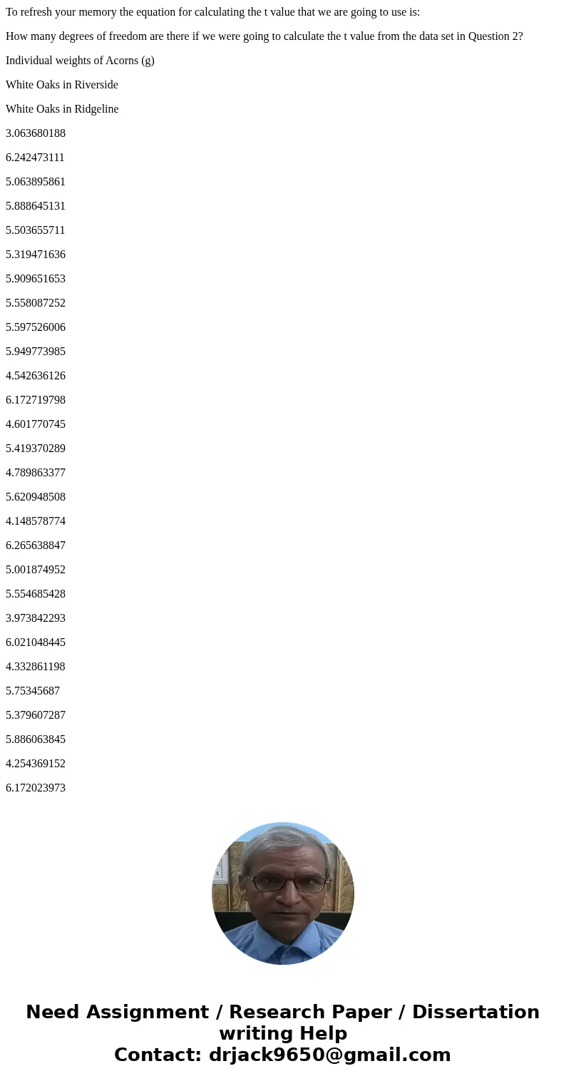 To refresh your memory the equation for calculating the t value that we are going to use is: How many degrees of freedom are there if we were going to calculate