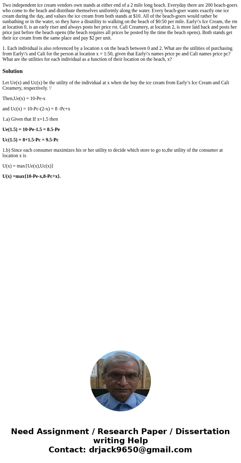 Two independent ice cream vendors own stands at either end of a 2 mile long beach. Everyday there are 200 beach-goers who come to the beach and distribute thems Two independent ice cream vendors own stands at either end of a 2 mile long beach. Everyday there are 200 beach-goers who come to the beach and distribute thems