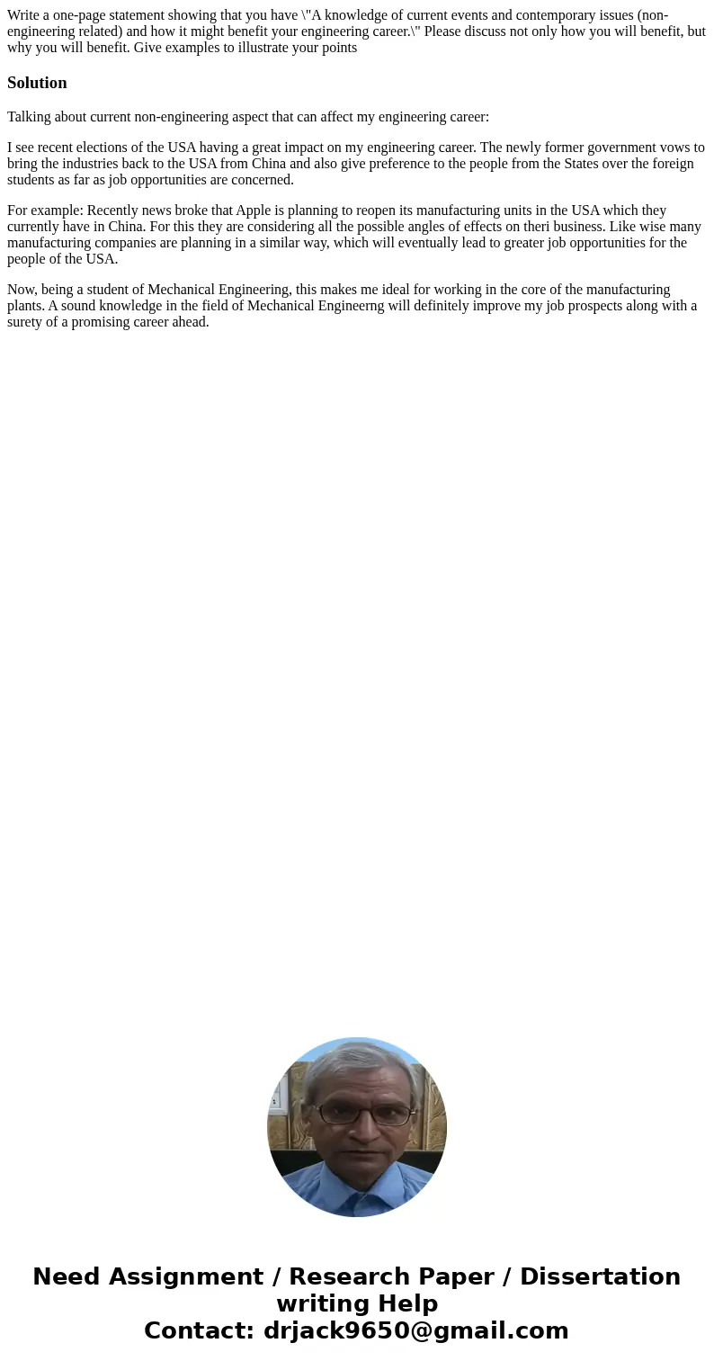 Write a one-page statement showing that you have \  Write a one-page statement showing that you have \