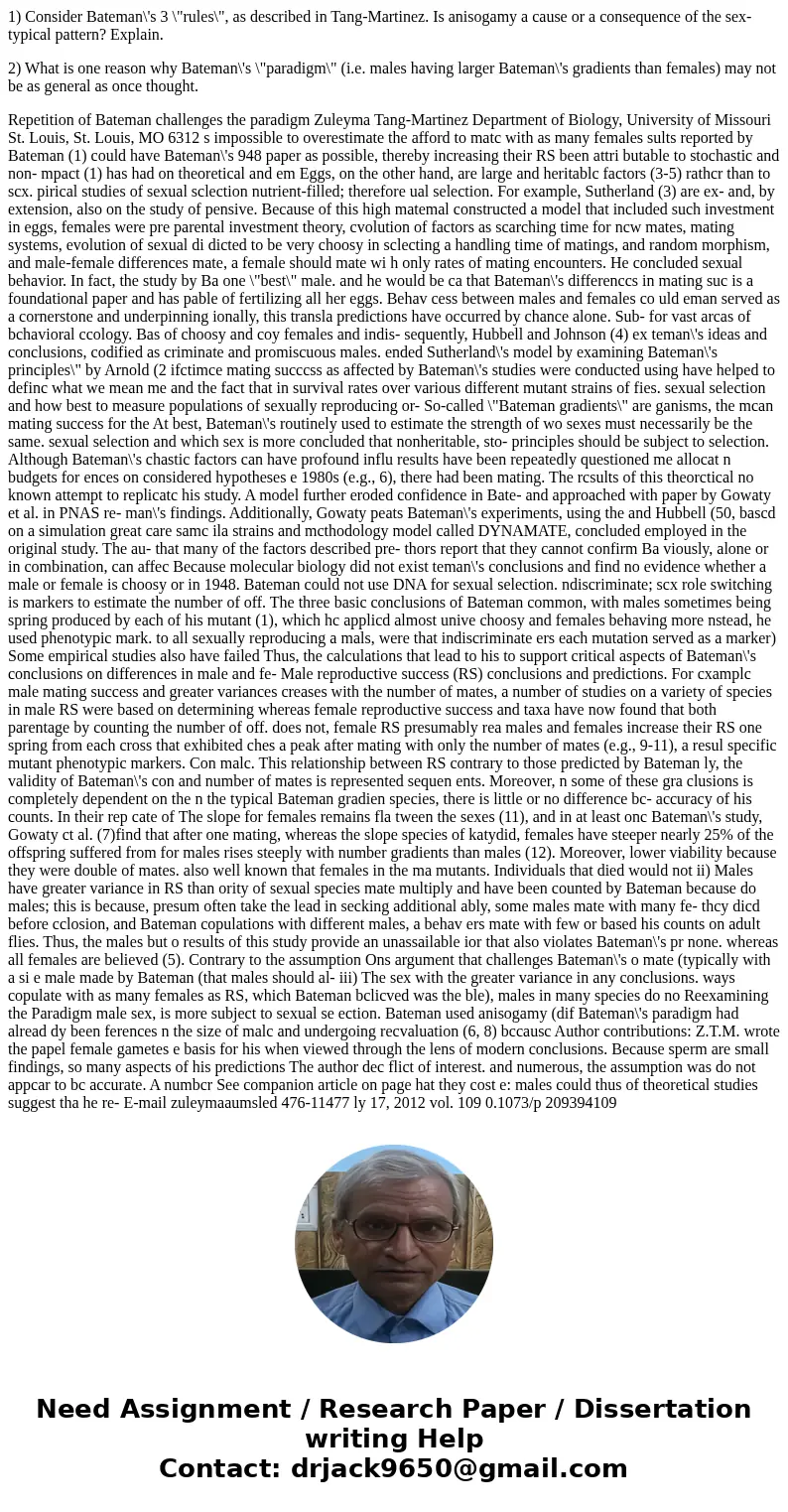 1) Consider Bateman\'s 3 \ 1) Consider Bateman\'s 3 \