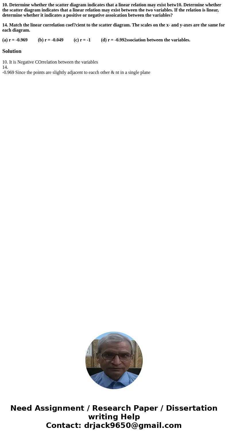 10. Determine whether the scatter diagram indicates that a linear relation may exist betw10. Determine whether the scatter diagram indicates that a linear relat