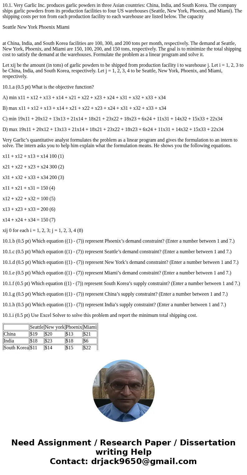 10.1. Very Garlic Inc. produces garlic powders in three Asian countries: China, India, and South Korea. The company ships garlic powders from its production fac