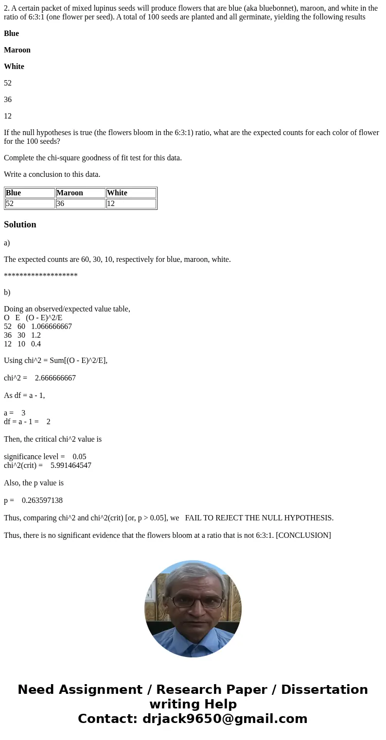2. A certain packet of mixed lupinus seeds will produce flowers that are blue (aka bluebonnet), maroon, and white in the ratio of 6:3:1 (one flower per seed). A 2. A certain packet of mixed lupinus seeds will produce flowers that are blue (aka bluebonnet), maroon, and white in the ratio of 6:3:1 (one flower per seed). A
