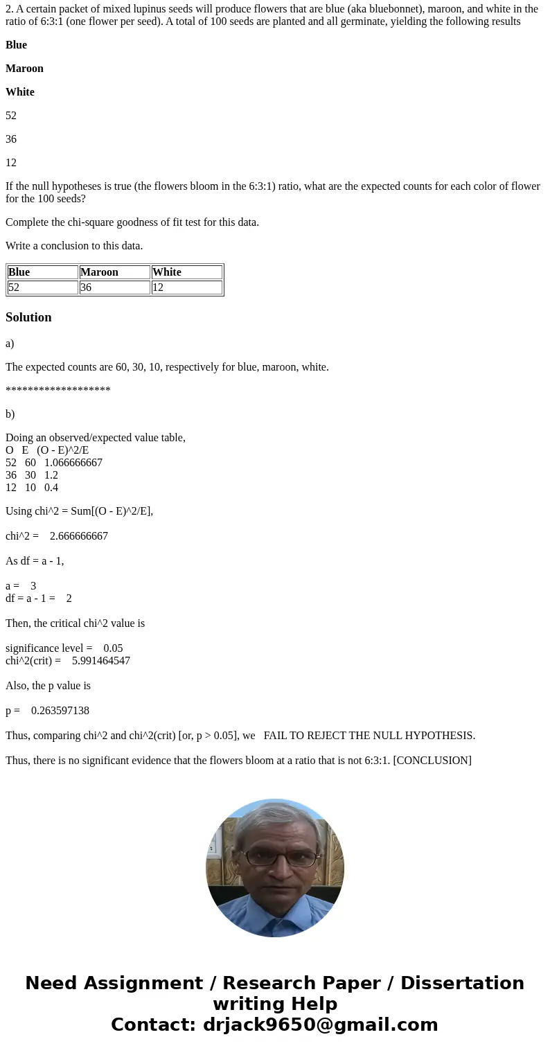 2. A certain packet of mixed lupinus seeds will produce flowers that are blue (aka bluebonnet), maroon, and white in the ratio of 6:3:1 (one flower per seed). A 2. A certain packet of mixed lupinus seeds will produce flowers that are blue (aka bluebonnet), maroon, and white in the ratio of 6:3:1 (one flower per seed). A