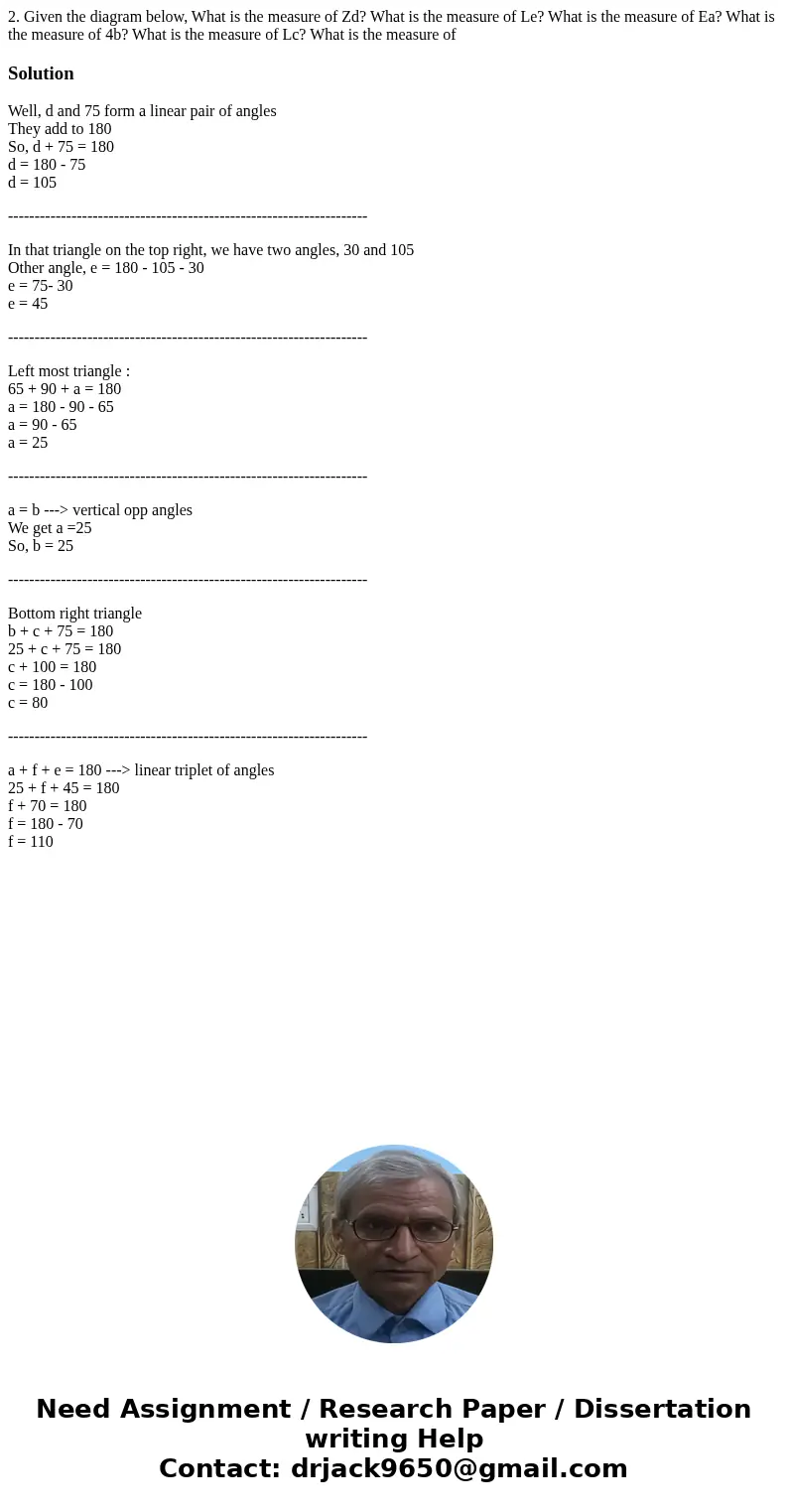 2. Given the diagram below, What is the measure of Zd? What is the measure of Le? What is the measure of Ea? What is the measure of 4b? What is the measure of   2. Given the diagram below, What is the measure of Zd? What is the measure of Le? What is the measure of Ea? What is the measure of 4b? What is the measure of