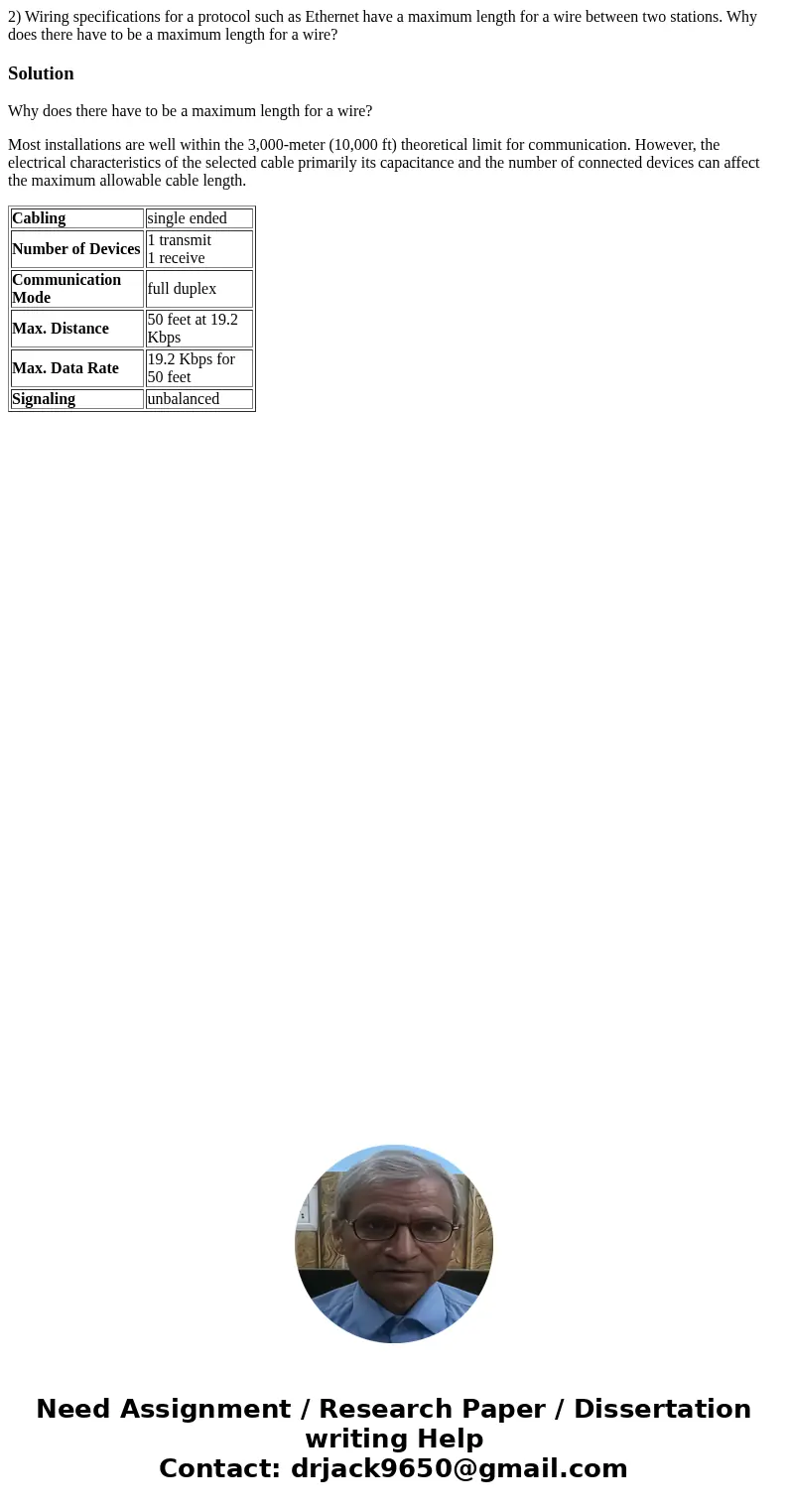 2) Wiring specifications for a protocol such as Ethernet have a maximum length for a wire between two stations. Why does there have to be a maximum length for a 2) Wiring specifications for a protocol such as Ethernet have a maximum length for a wire between two stations. Why does there have to be a maximum length for a