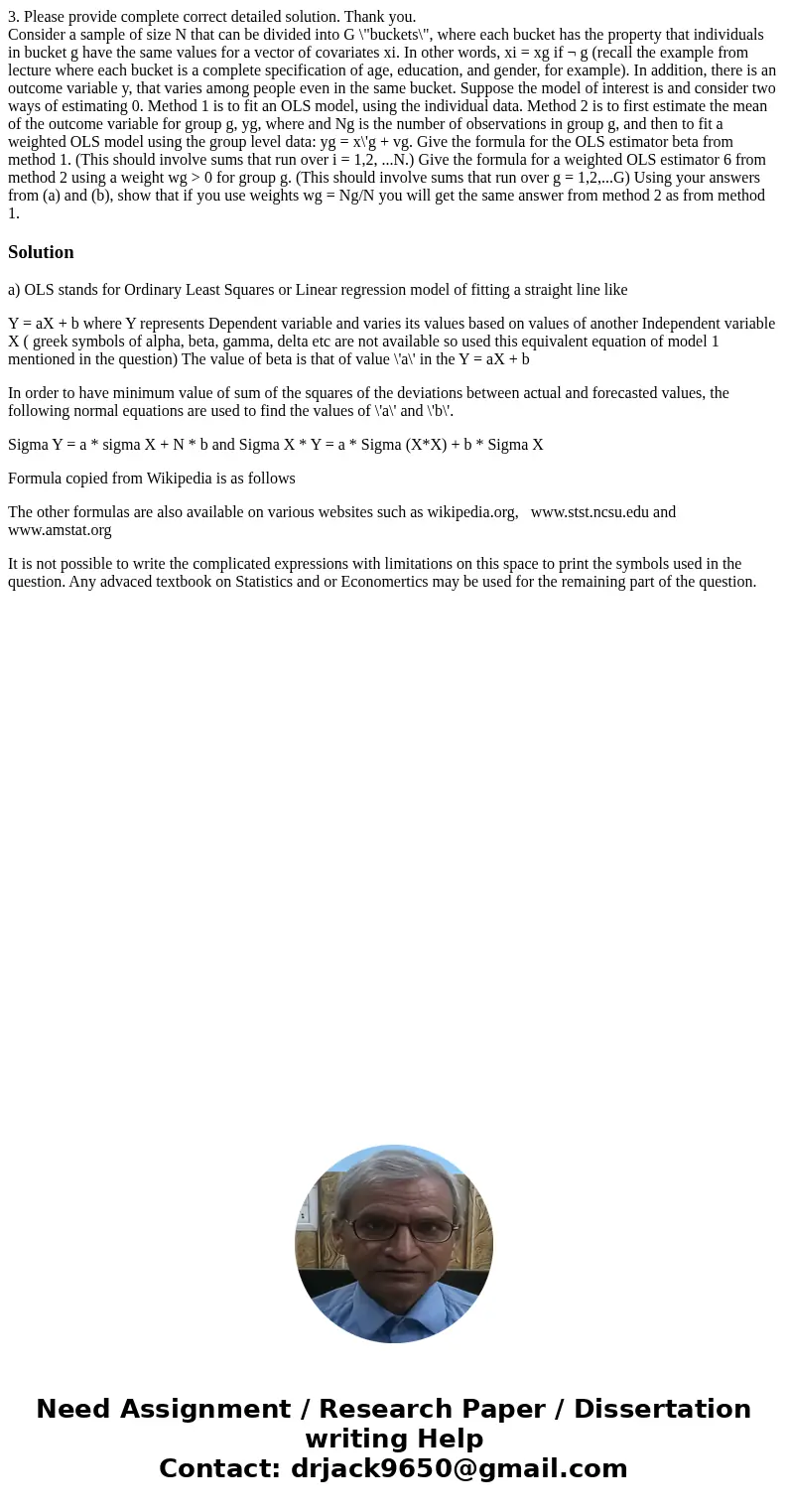 3. Please provide complete correct detailed solution. Thank you. Consider a sample of size N that can be divided into G \