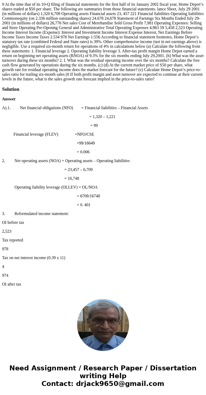  9 At the time that of its 10-Q filing of financial statements for the first half of its January 2002 fiscal year, Home Depot\'s shares traded at $50 per share.