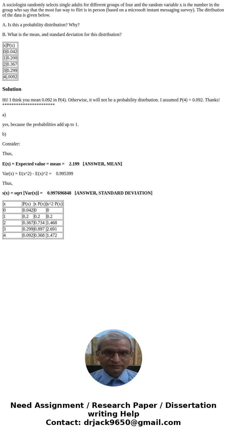 A sociologist randomly selects single adults for different groups of four and the random variable x is the number in the group who say that the most fun way to  A sociologist randomly selects single adults for different groups of four and the random variable x is the number in the group who say that the most fun way to