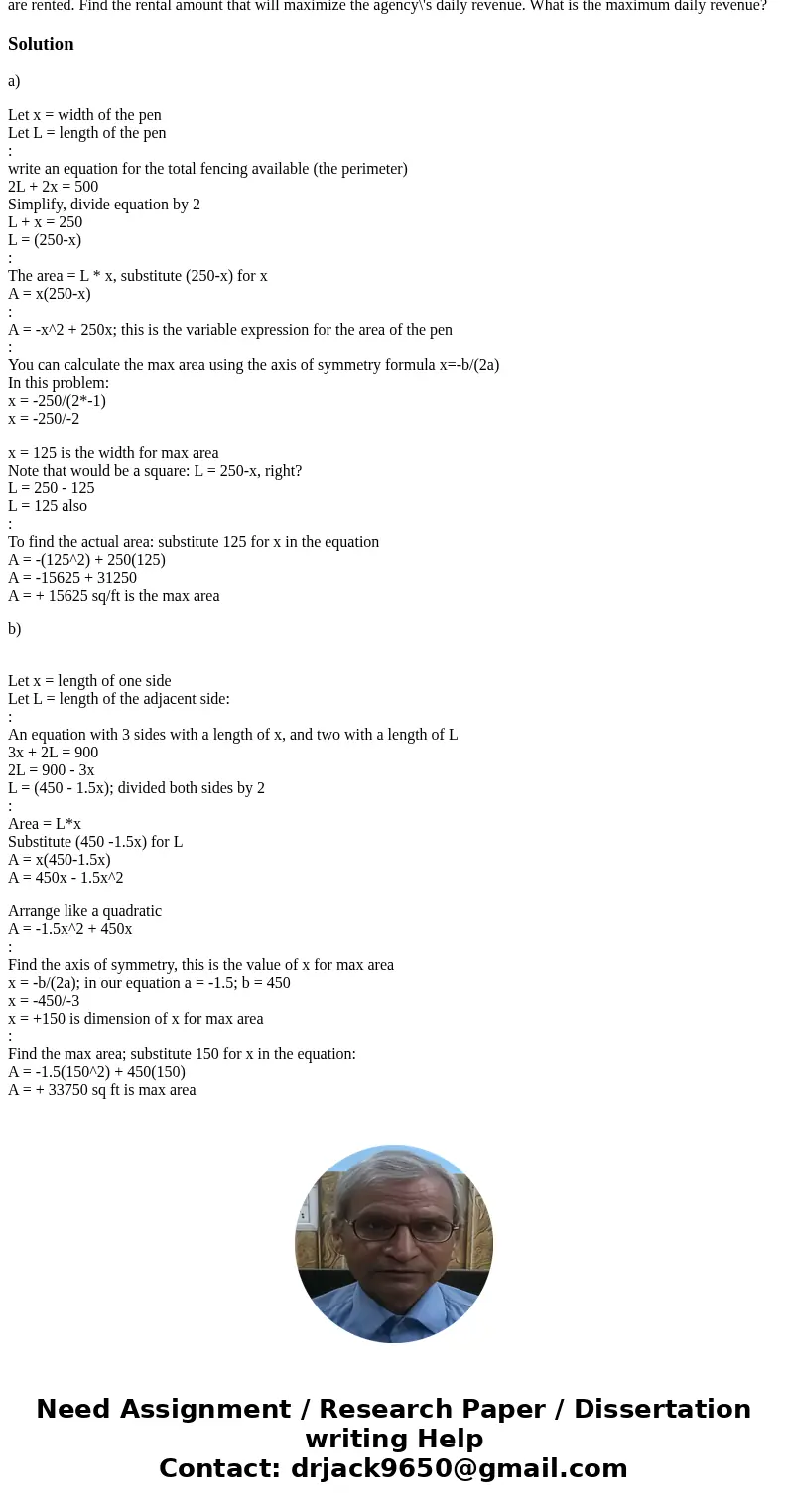 (a.) Suppose you have 500 feet of fencing to enclose a rectangular plot of land that borders on a river. If you do not fence the side along the river, find the  (a.) Suppose you have 500 feet of fencing to enclose a rectangular plot of land that borders on a river. If you do not fence the side along the river, find the