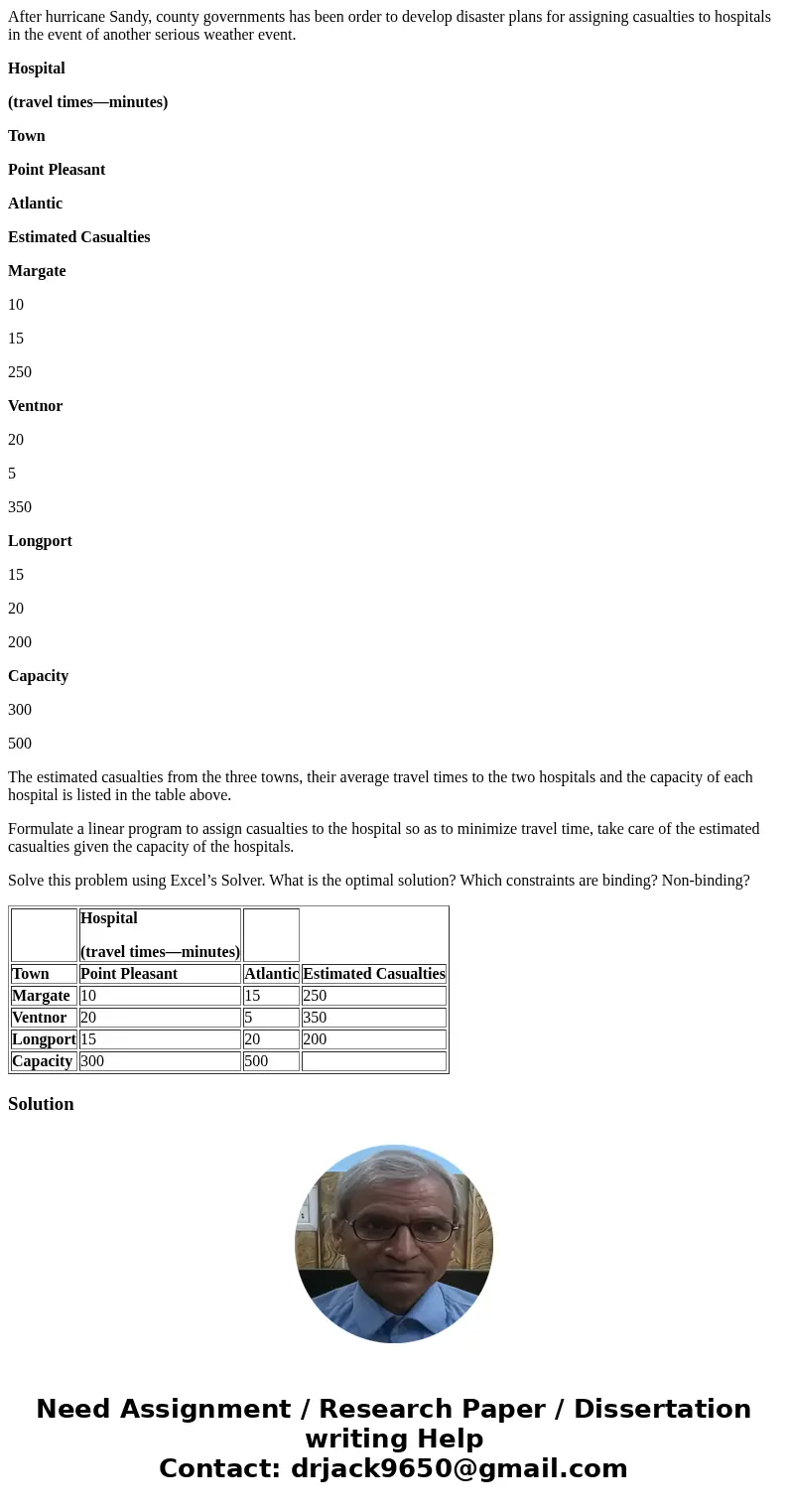 After hurricane Sandy, county governments has been order to develop disaster plans for assigning casualties to hospitals in the event of another serious weather