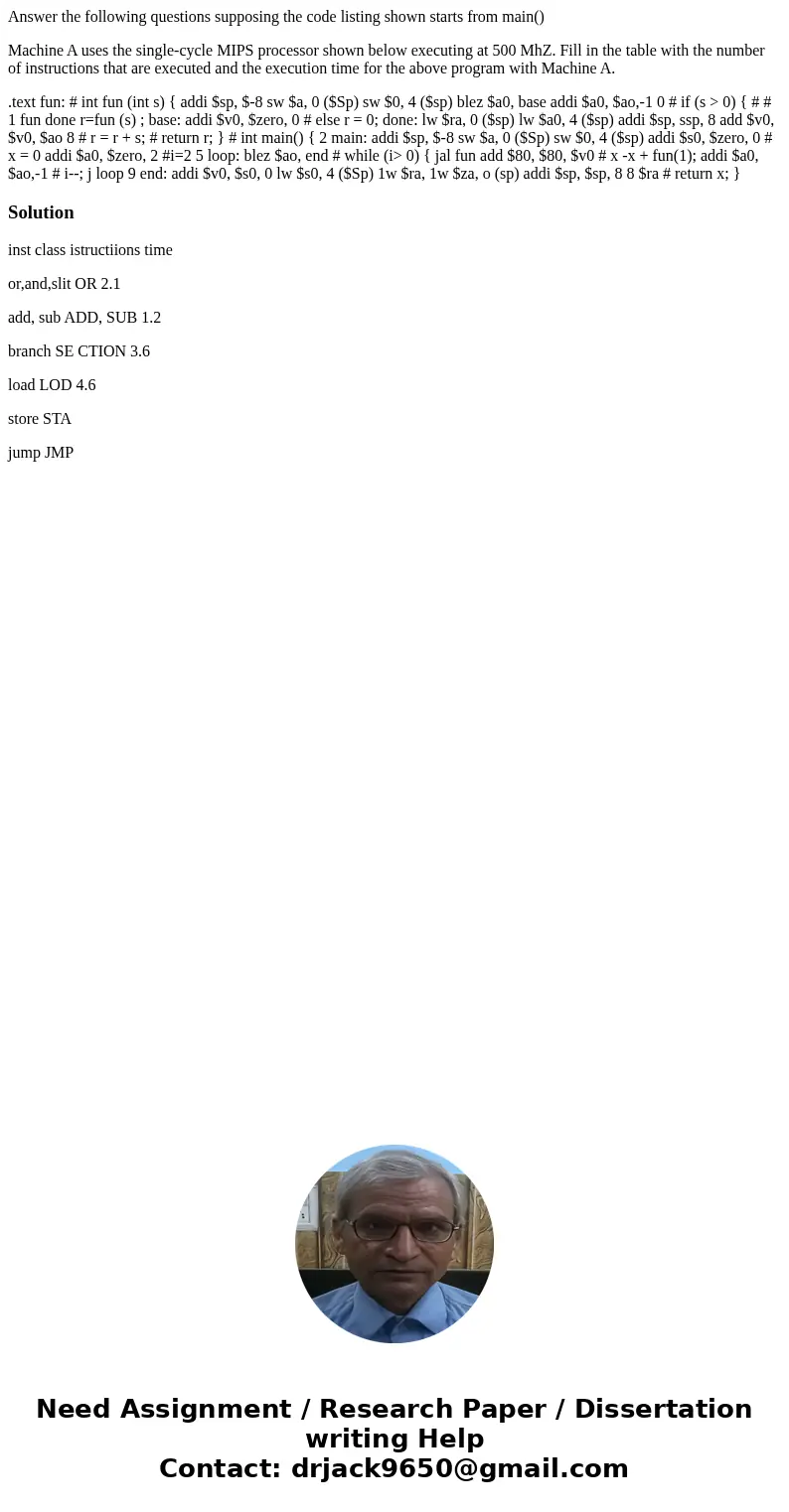 Answer the following questions supposing the code listing shown starts from main() Machine A uses the single-cycle MIPS processor shown below executing at 500 M Answer the following questions supposing the code listing shown starts from main() Machine A uses the single-cycle MIPS processor shown below executing at 500 M